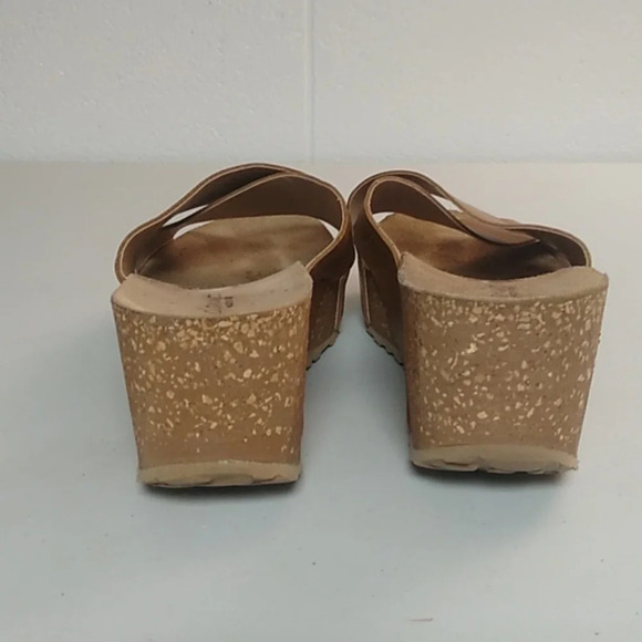 A. Giannetti Italy Leather cross strap slides 3" cork heel platform wedgesandals - Picture 4 of 9